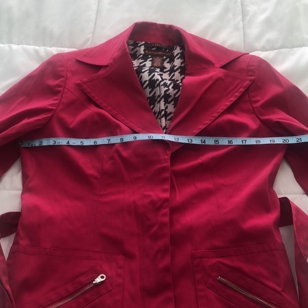 Bandolino Stretch rain trench coat in hot pink belt zipper pockets houndstooth - Picture 4 of 11